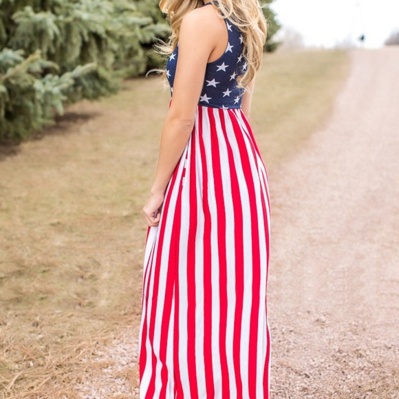 USA Stars Stripes American Flag Maxi Dress - Picture 5 of 8